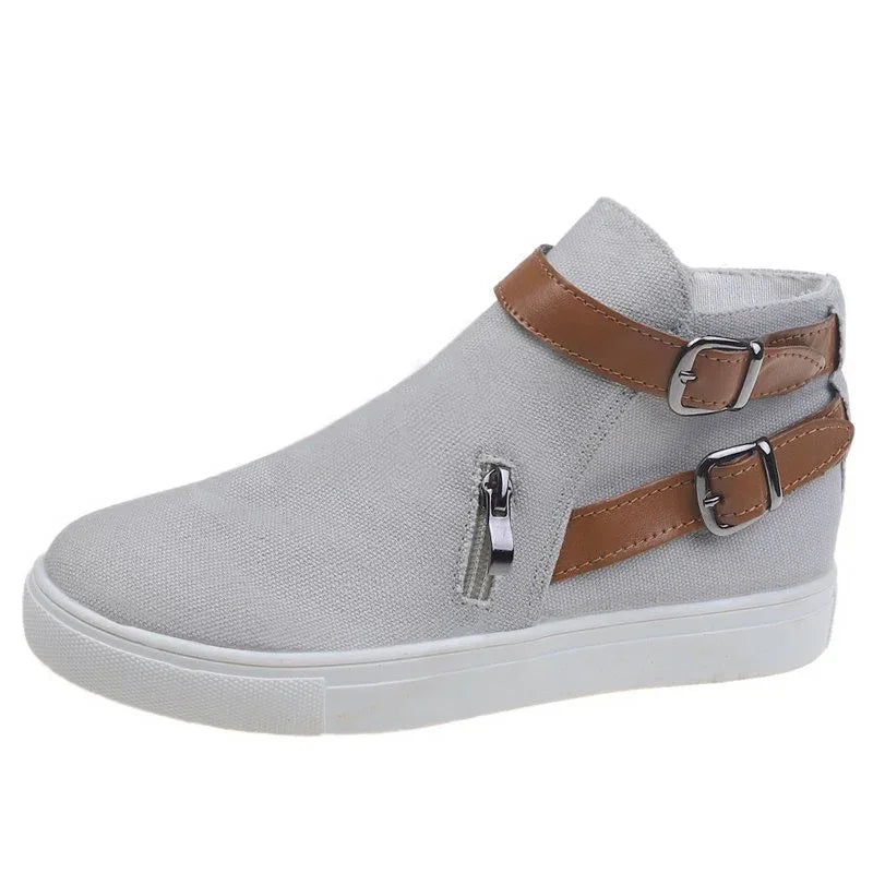 Chaussures pour femmes baskets en toile à double boucle avec fermeture éclair latérale