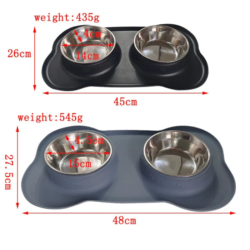 Grande gamelle pour animaux de compagnie en silicone double bol en acier inoxydable pour chien