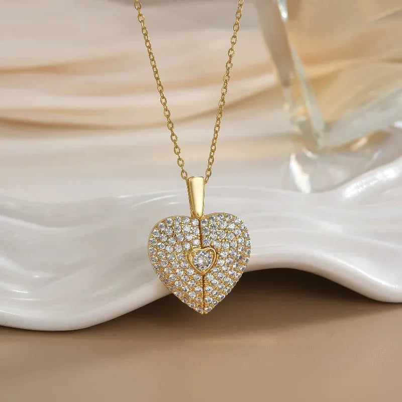Damen Herz Öffnen Und Schließen Halskette Flügel Anhänger Schlüsselbein Kette Schmuck