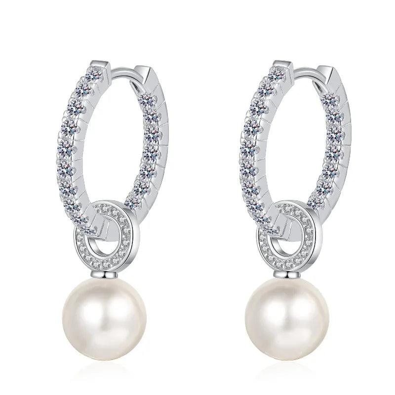 Boucles d'oreilles pour femme en argent sterling 925, perles de culture et moissanite incrustée