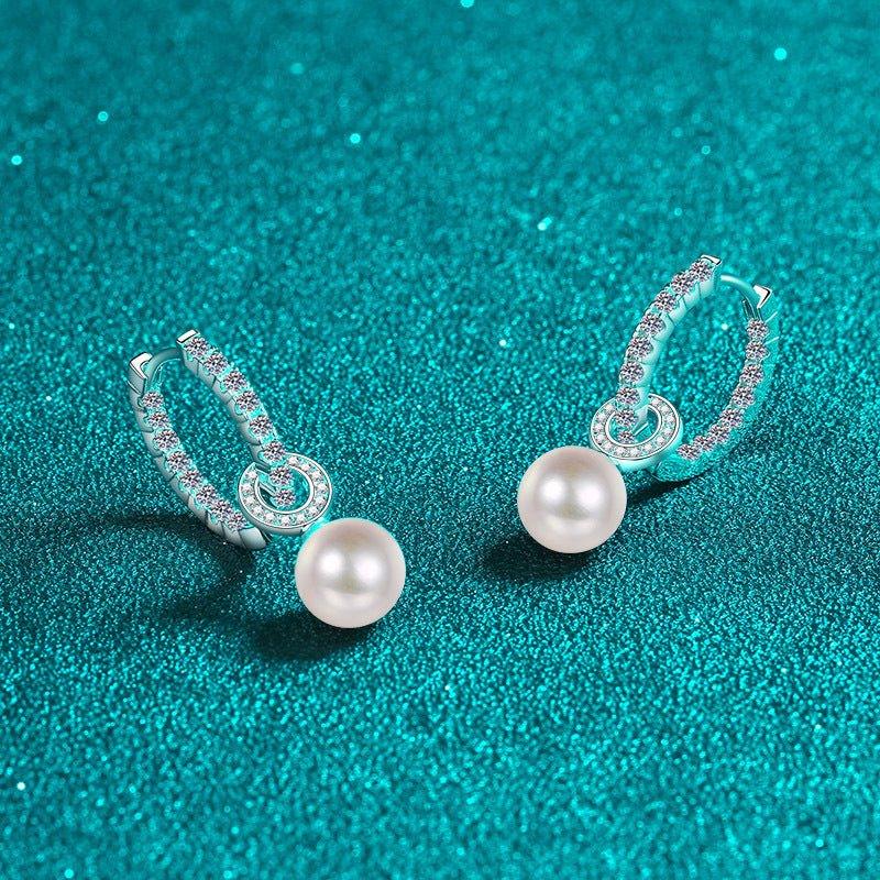 Boucles d'oreilles pour femme en argent sterling 925, perles de culture et moissanite incrustée