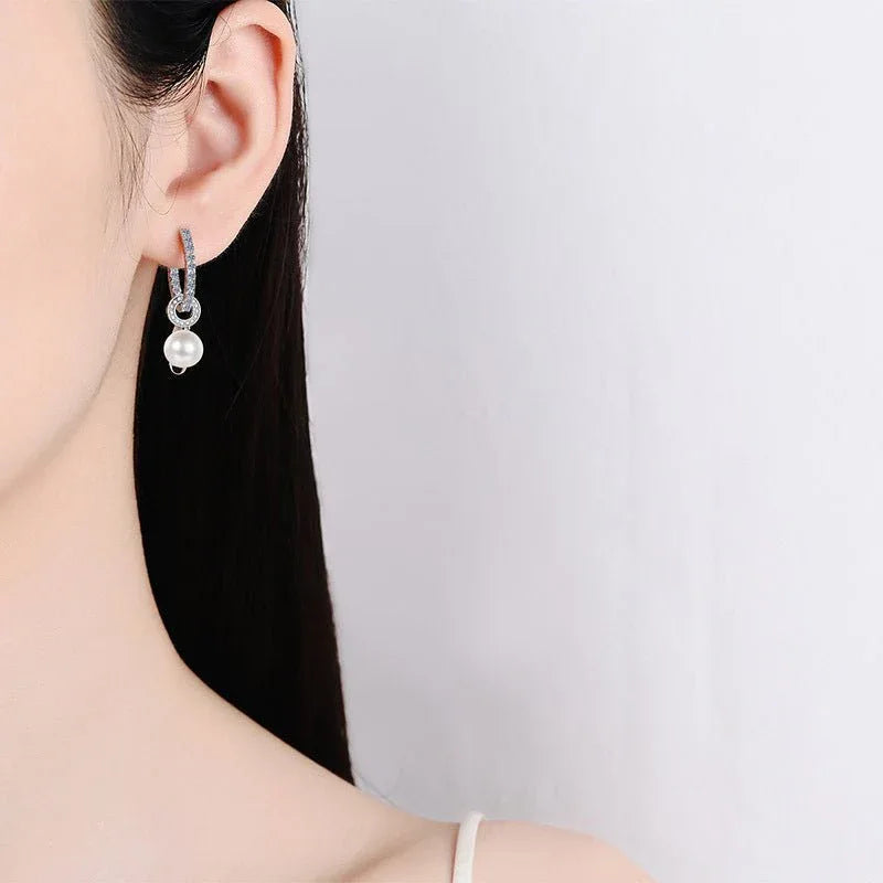 Boucles d'oreilles pour femme en argent sterling 925, perles de culture et moissanite incrustée