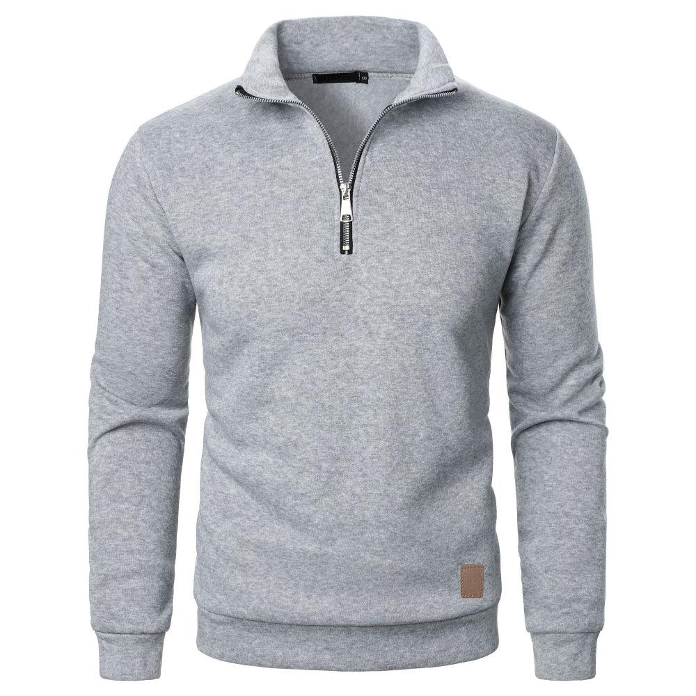 Herren Stehkragen Halb-Reißverschluss Langarm Freizeit Einfarbig Fleece Top Pullover
