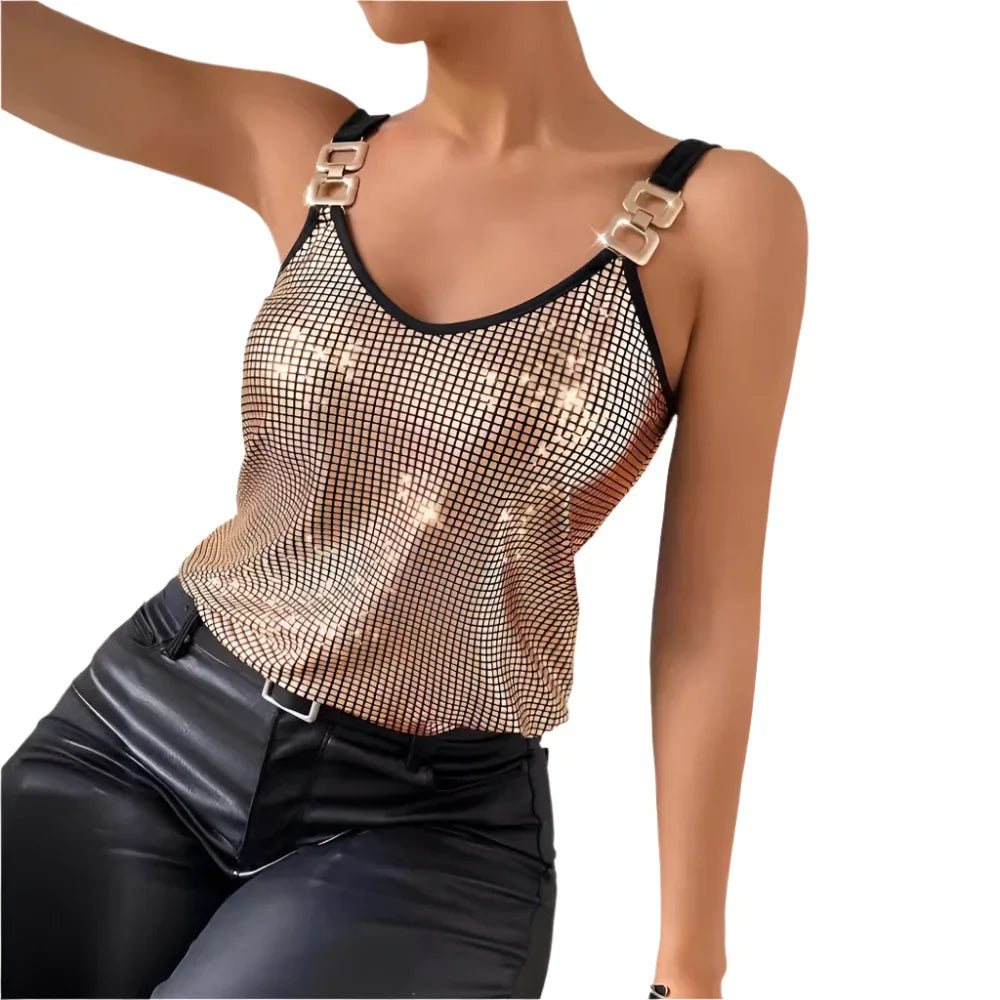 Sommer Pailletten Neckholder-Kettentop Damenbekleidung