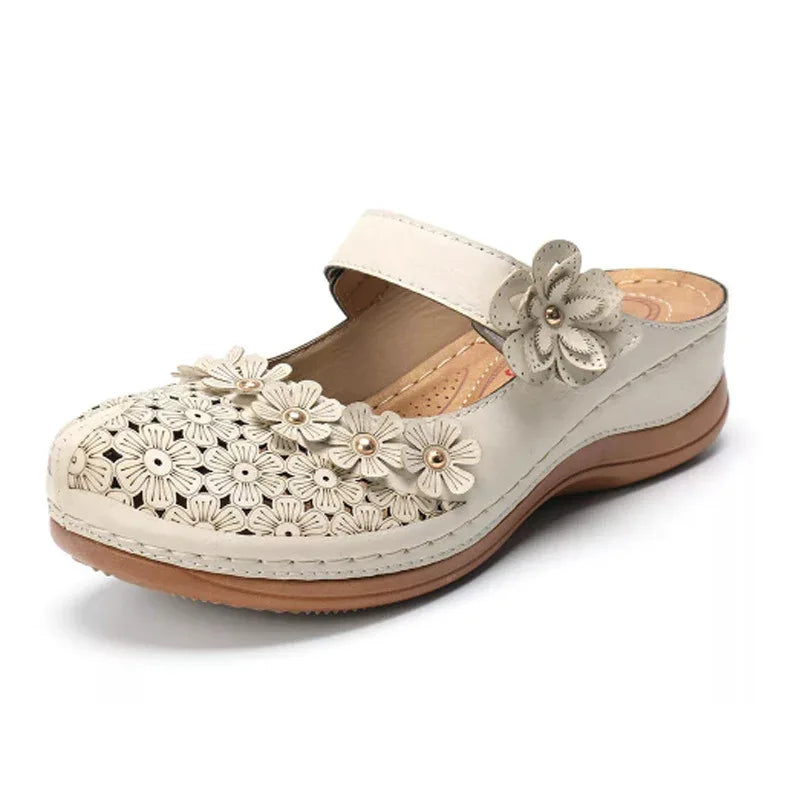 Chaussures d'été à fleurs vintage, sandales compensées pour femme