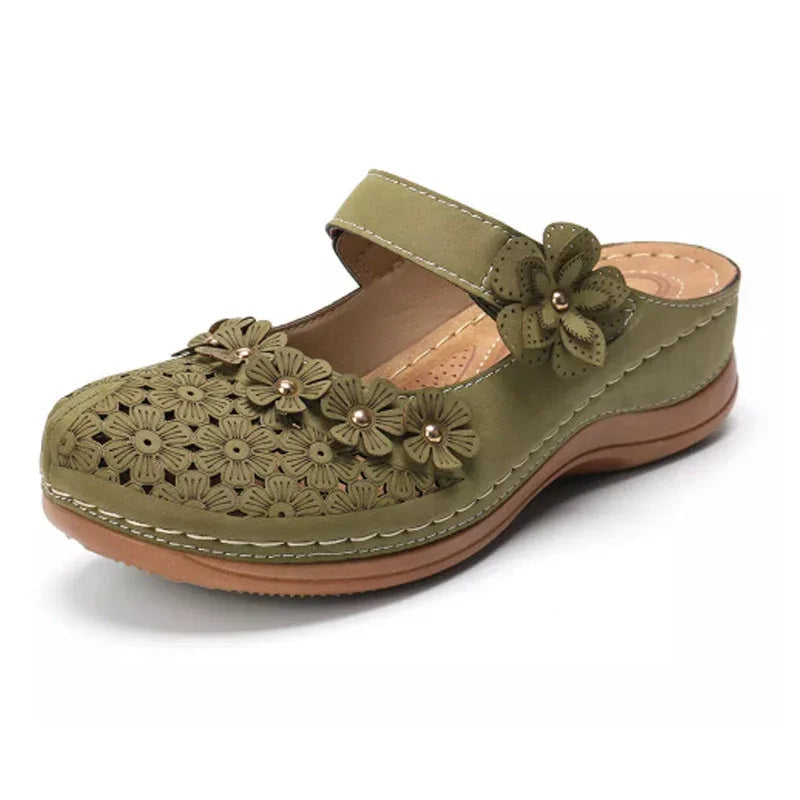 Chaussures d'été à fleurs vintage, sandales compensées pour femme