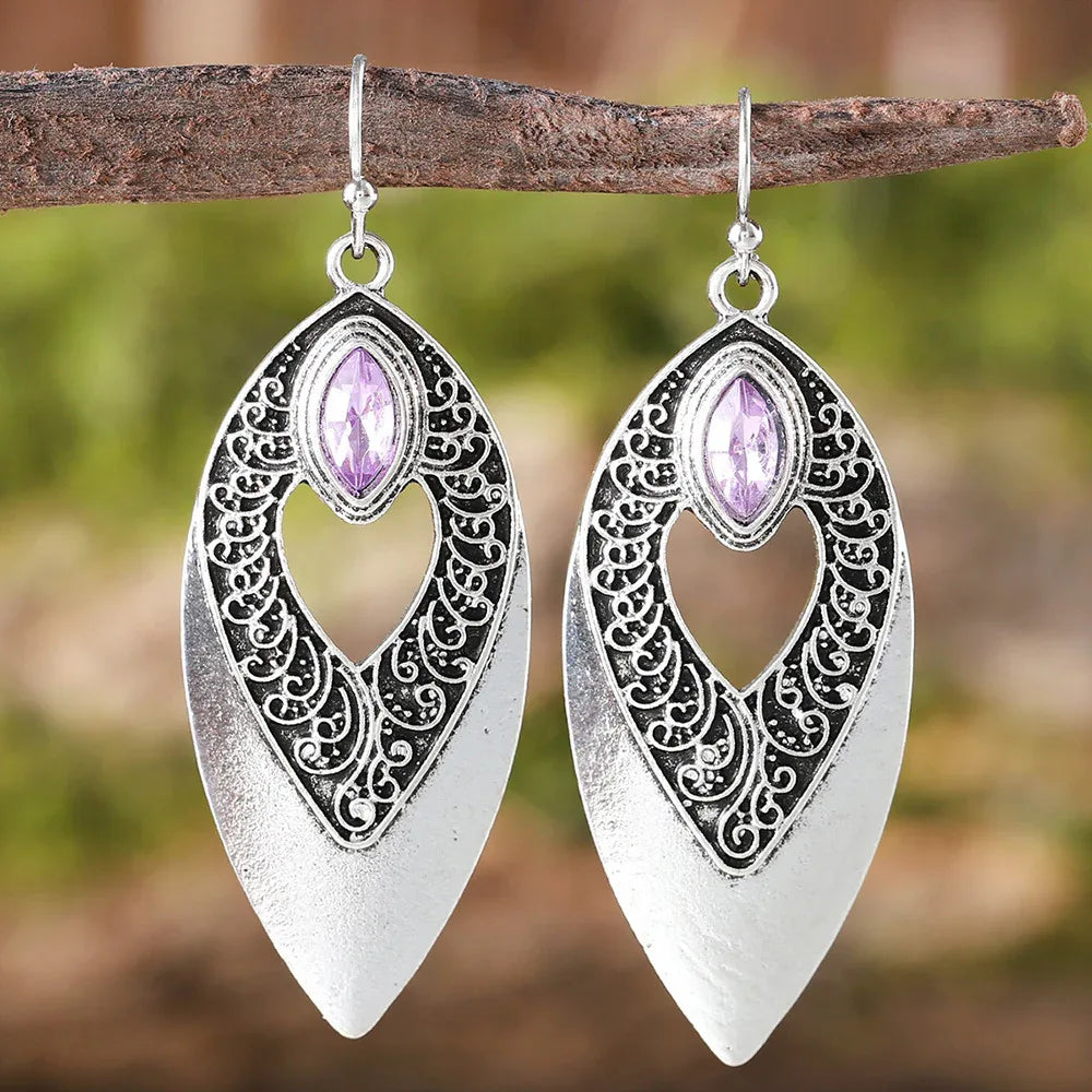 Boucles d'oreilles pendantes rétro ethniques feuille pour femmes
