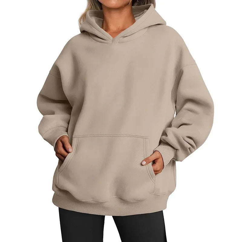 Damen Hoodies mit Taschen, modisches, unifarbenes Sweatshirt, Oversize Kapuzenpullover, Damenbekleidung