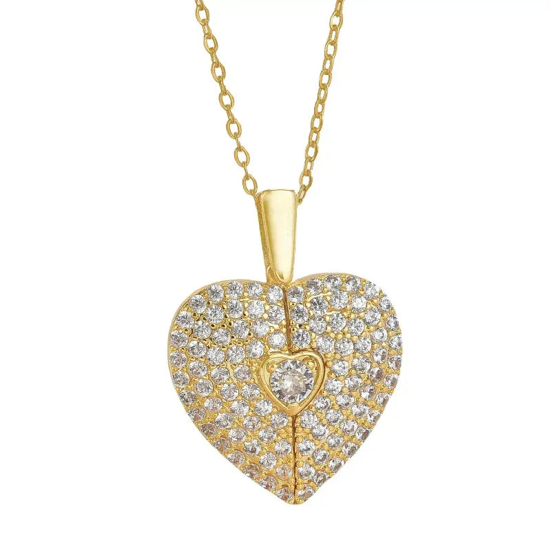 Damen Herz Öffnen Und Schließen Halskette Flügel Anhänger Schlüsselbein Kette Schmuck