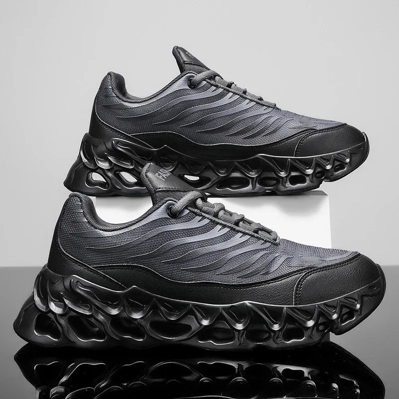 Baskets à lacets pour hommes Chaussures de course vulcanisées à semelles épaisses pour l'extérieur et l'intérieur