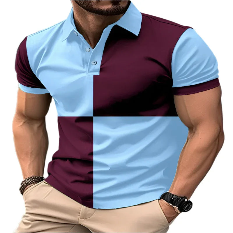 Freizeit Sport Kurzarm Polohemd mit Farbnähten und Umlegekragen Herrenbekleidung