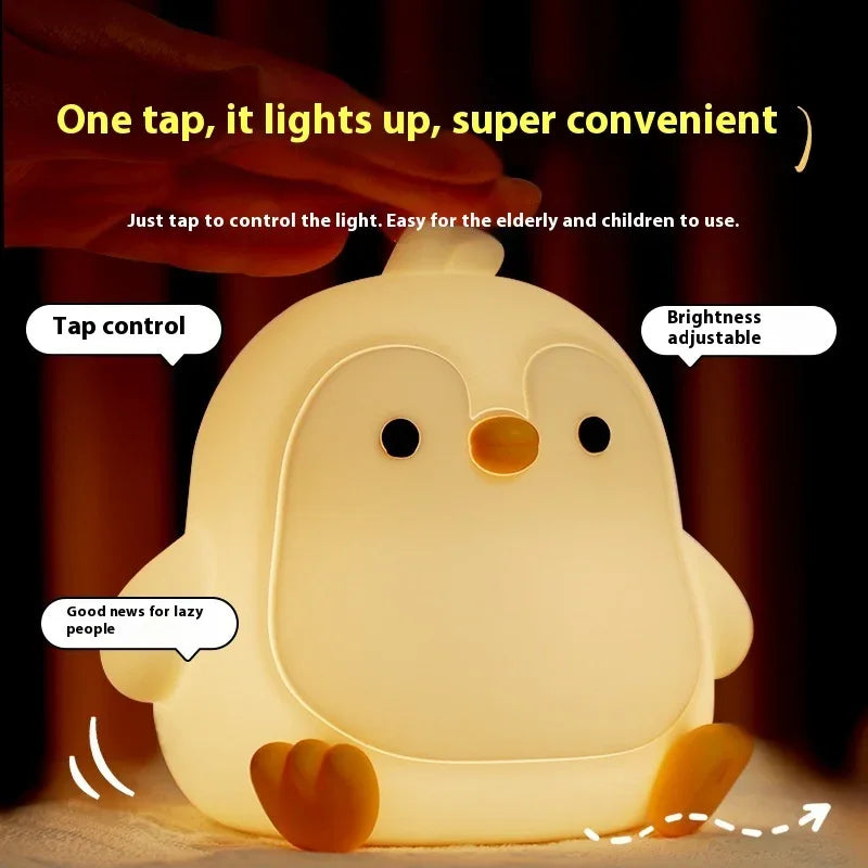 Lampe de Chevet de Table en Silicone Bébé Pingouin Petite Veilleuse de Chambre