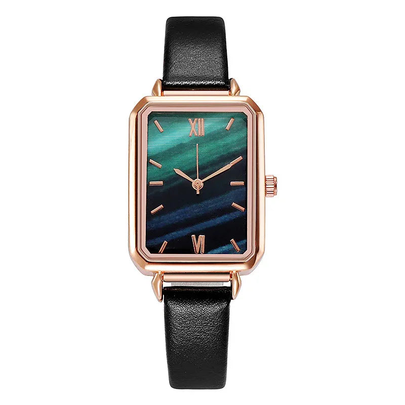 Retro-Damenarmbanduhr mit Lederarmband