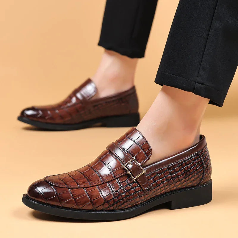 Herren Business-Schuhe aus Kunstleder mit Krokodilmuster