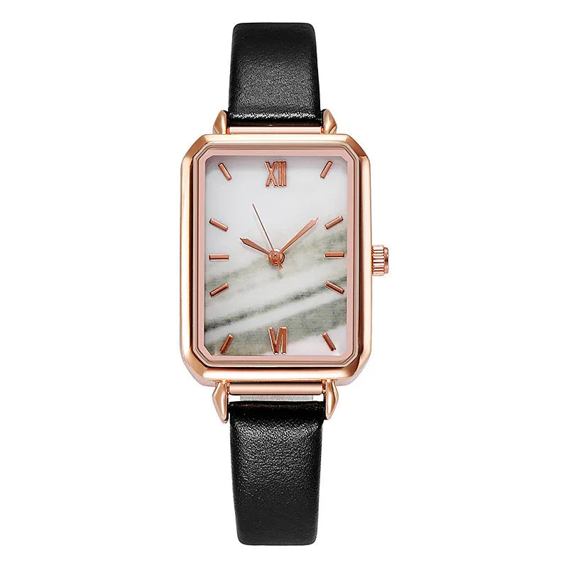 Montre rétro rectangulaire pour femme avec bracelet en cuir