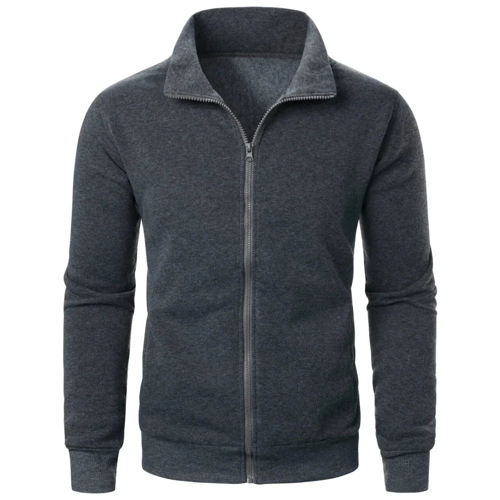 Stehkragen-Cardigan mit Reißverschluss, Fleece, verdickter Pullover, gerippte Bündchen, lässiges Sweatshirt