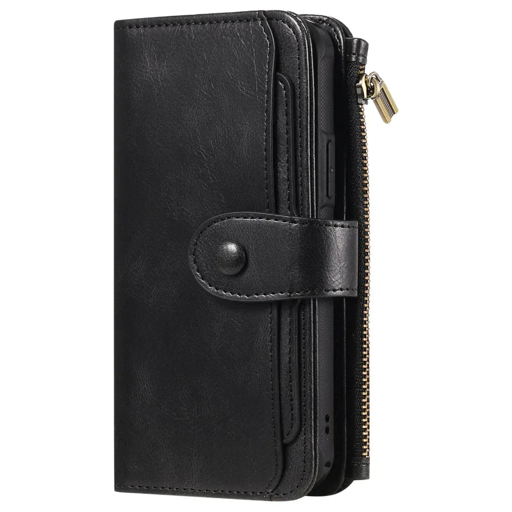 Étui de Téléphone Rétro en Cuir Portefeuille Multi-Fonction avec Fermeture à Boucle Magnétique