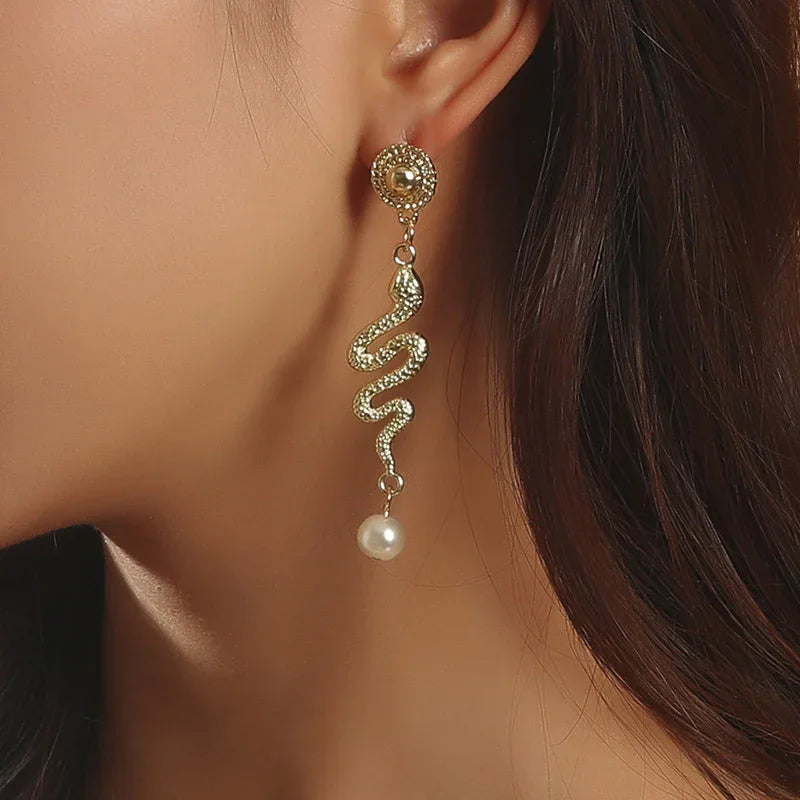 Ins Trend Kreativ Tier Schlange Perlen Ohrringe Schmuck