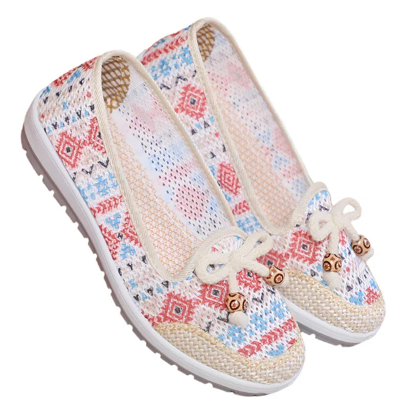 Damen Slipper mit weicher Sohle, rutschfest, atmungsaktiv, hohl, aus Stoff