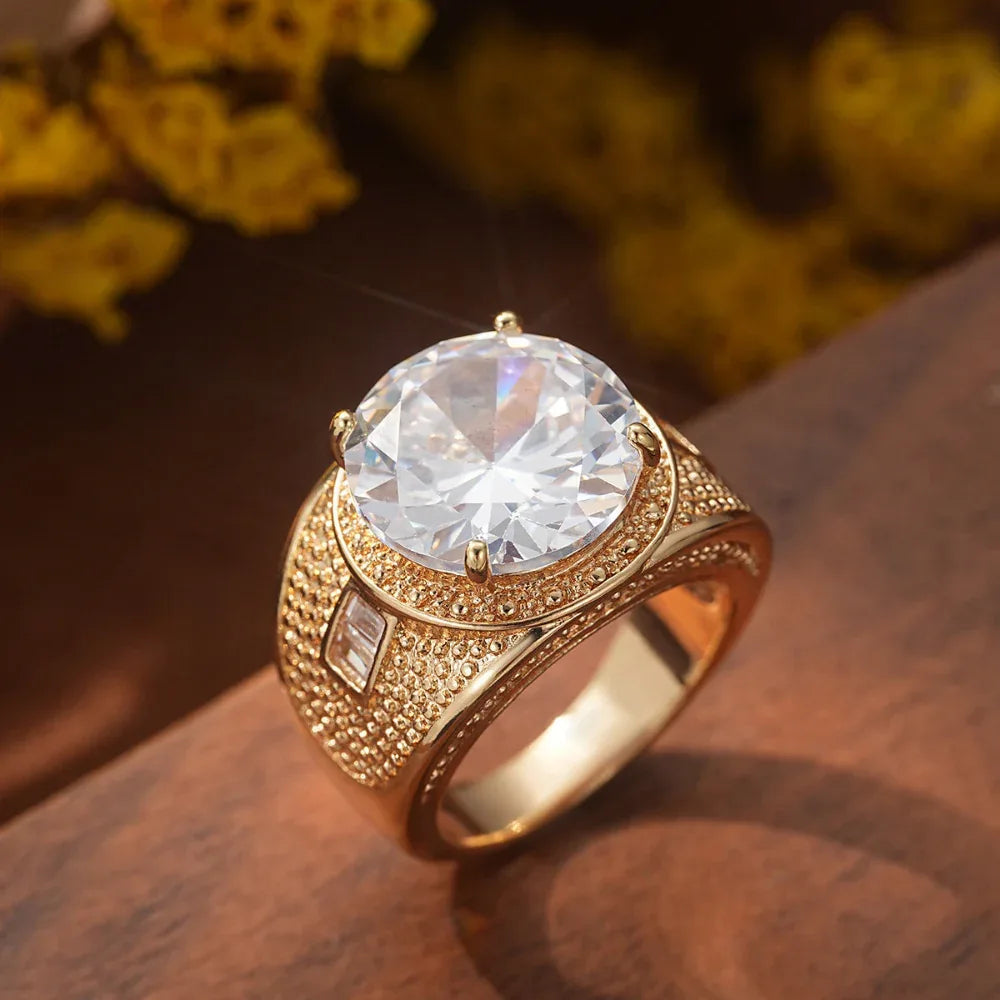 Herren Ring mit rundem Zirkonia im europäischen und amerikanischen Stil