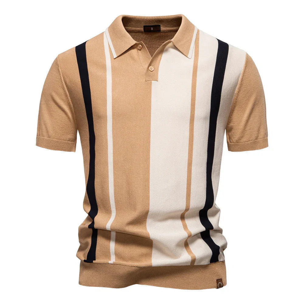 Polo rayé à manches courtes en maille pour homme