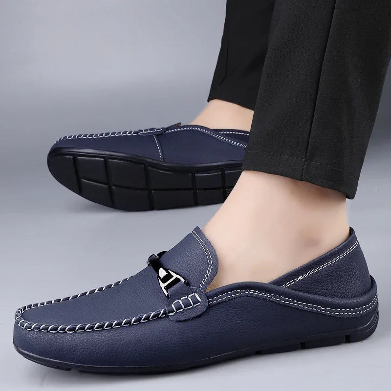 Extragroße Freizeit-Lederschuhe, verbreiterte Gommino-Loafer
