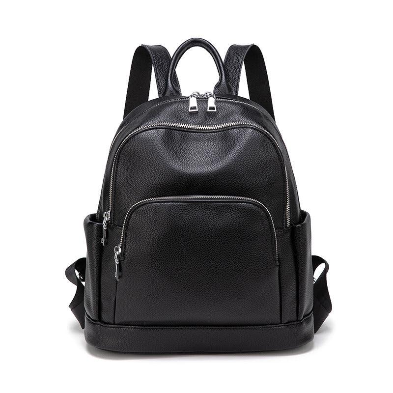 Modischer einfarbiger Rucksack für Damen mit großer Kapazität aus weichem Leder
