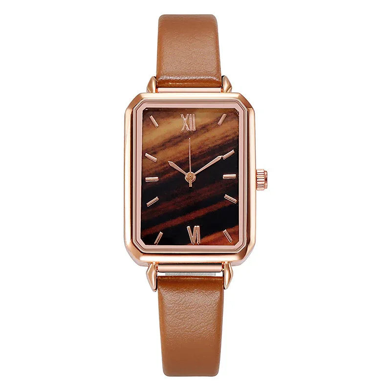 Retro-Damenarmbanduhr mit Lederarmband