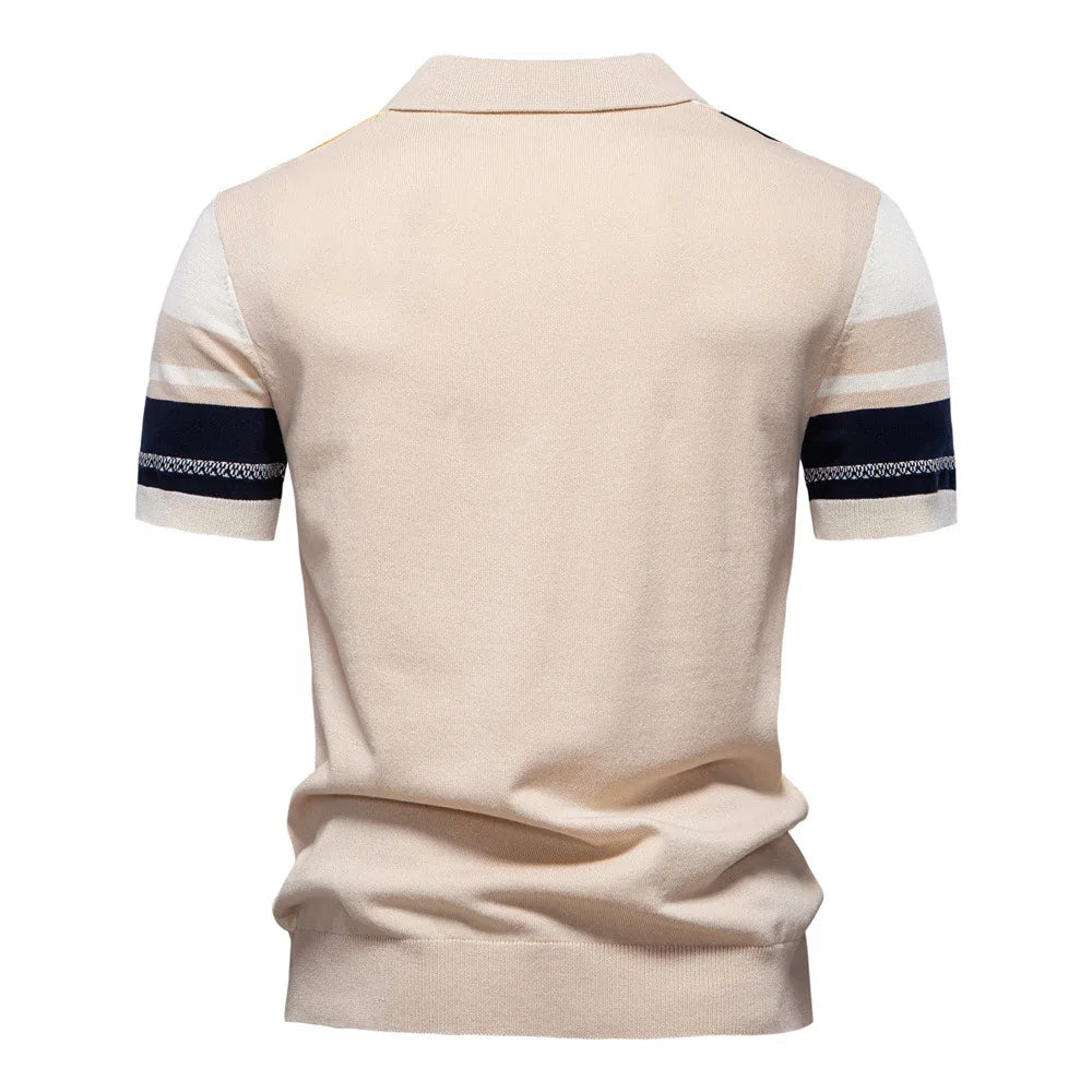 Polo rayé à manches courtes en maille pour homme