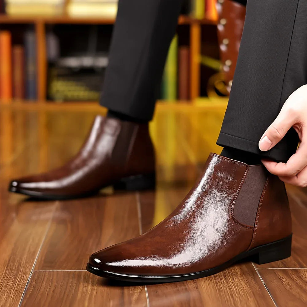 Chaussures montantes en cuir respirant à motif litchi
