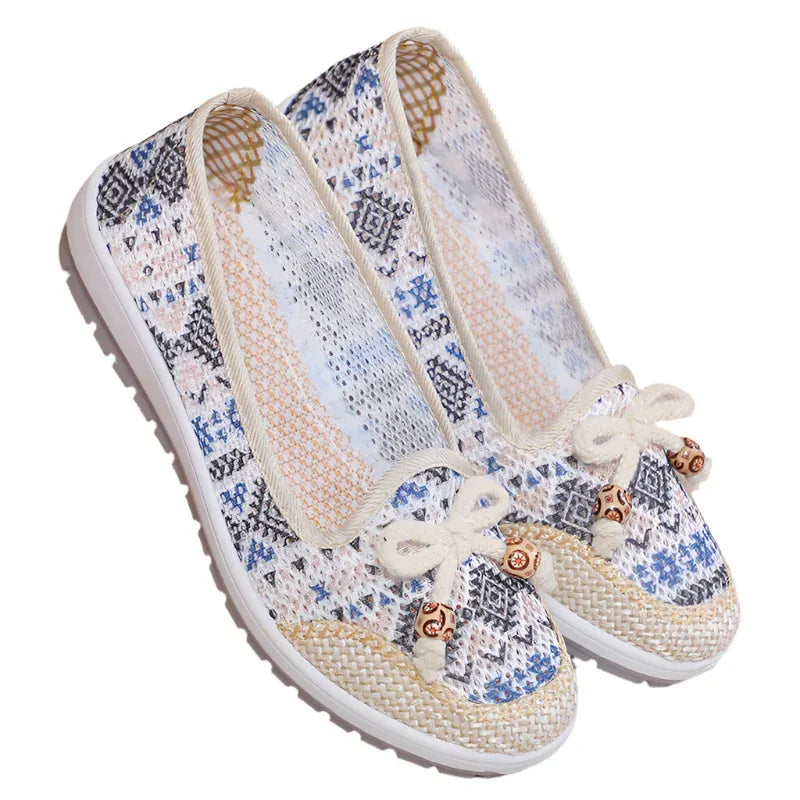 Damen Slipper mit weicher Sohle, rutschfest, atmungsaktiv, hohl, aus Stoff
