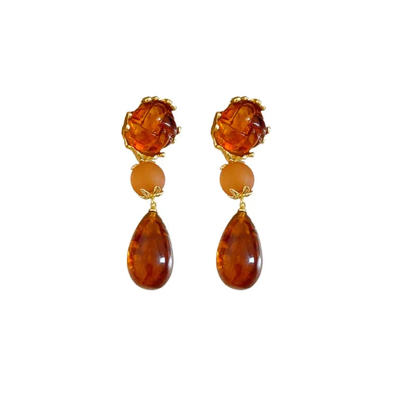Damen-Vintage-Ohrringe Wassertropfen-Quaste Maillard-Stil