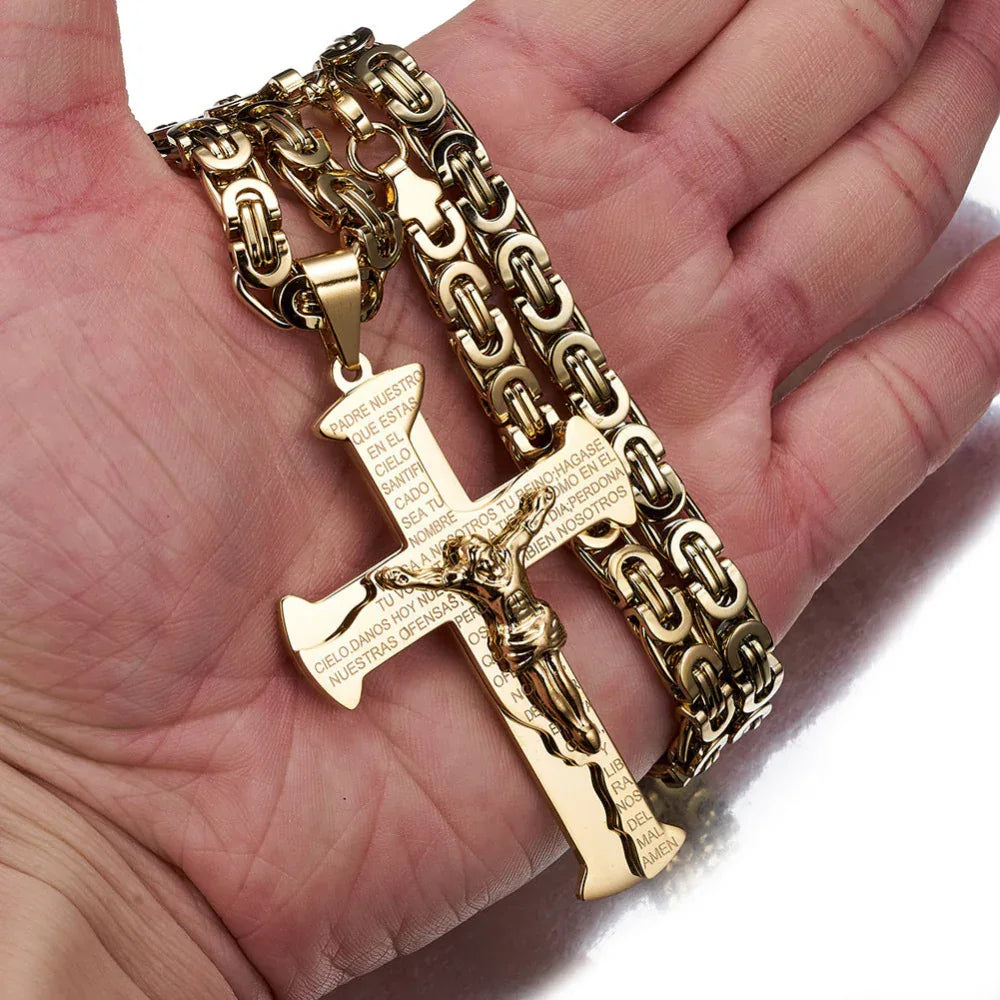 Pendentif croix chrétienne Jésus pour homme, collier en acier titane