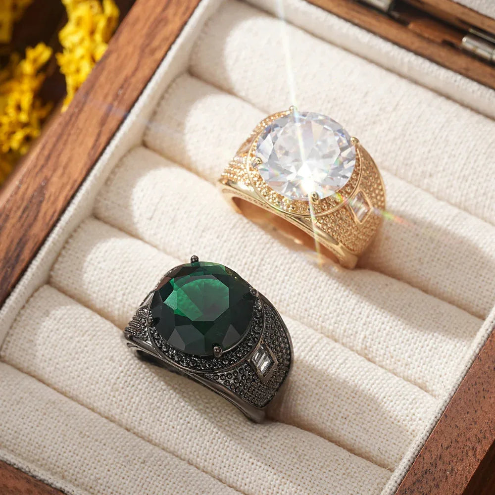 Herren Ring mit rundem Zirkonia im europäischen und amerikanischen Stil