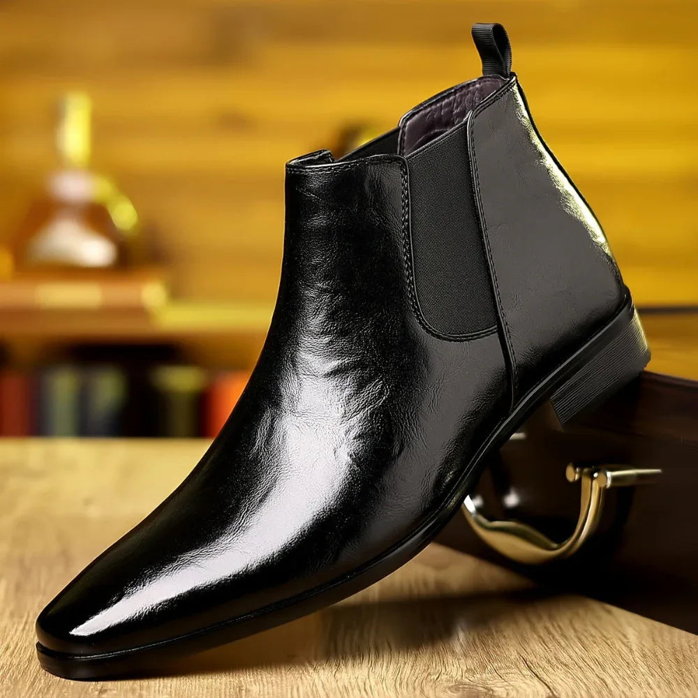 Chaussures montantes en cuir respirant à motif litchi