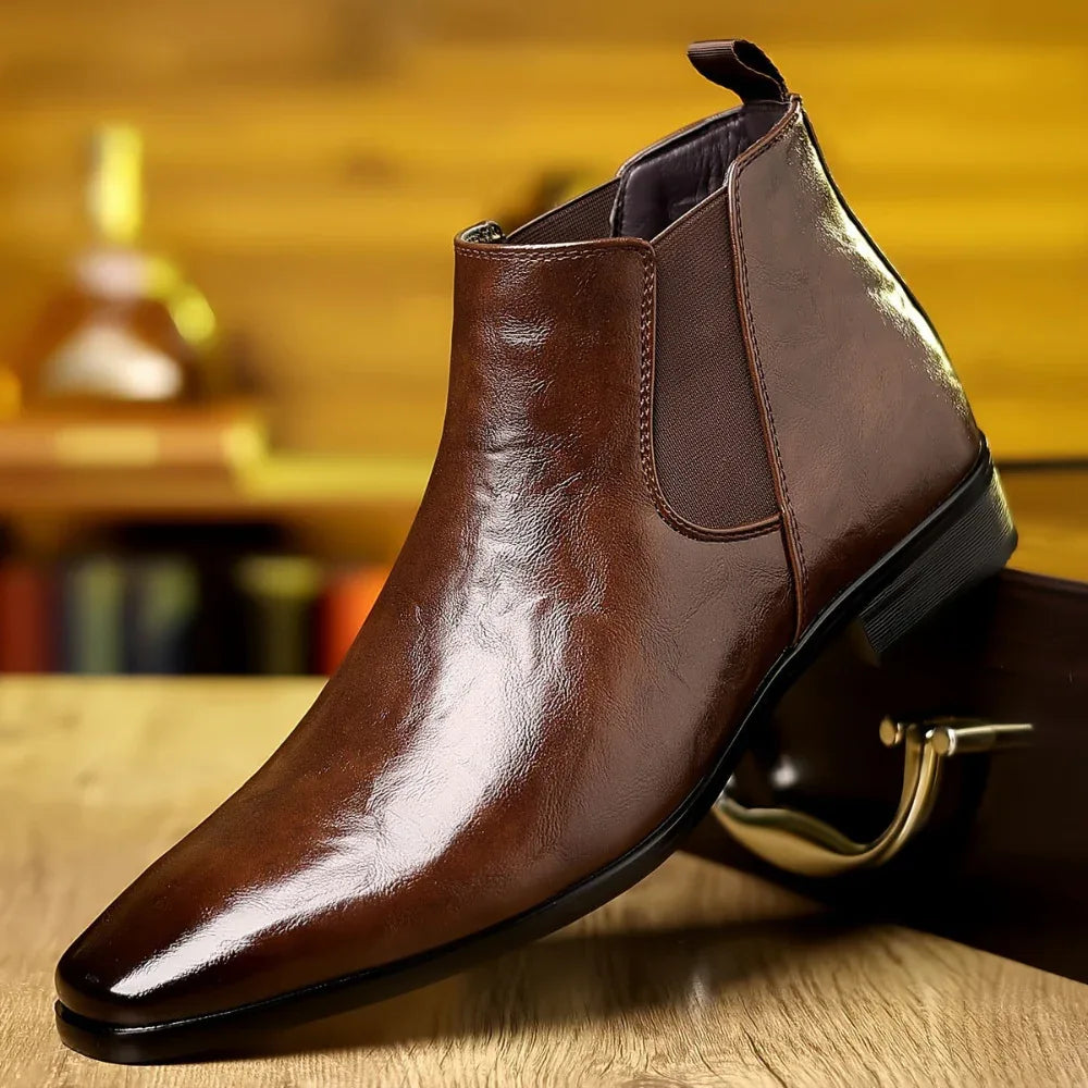 Chaussures montantes en cuir respirant à motif litchi