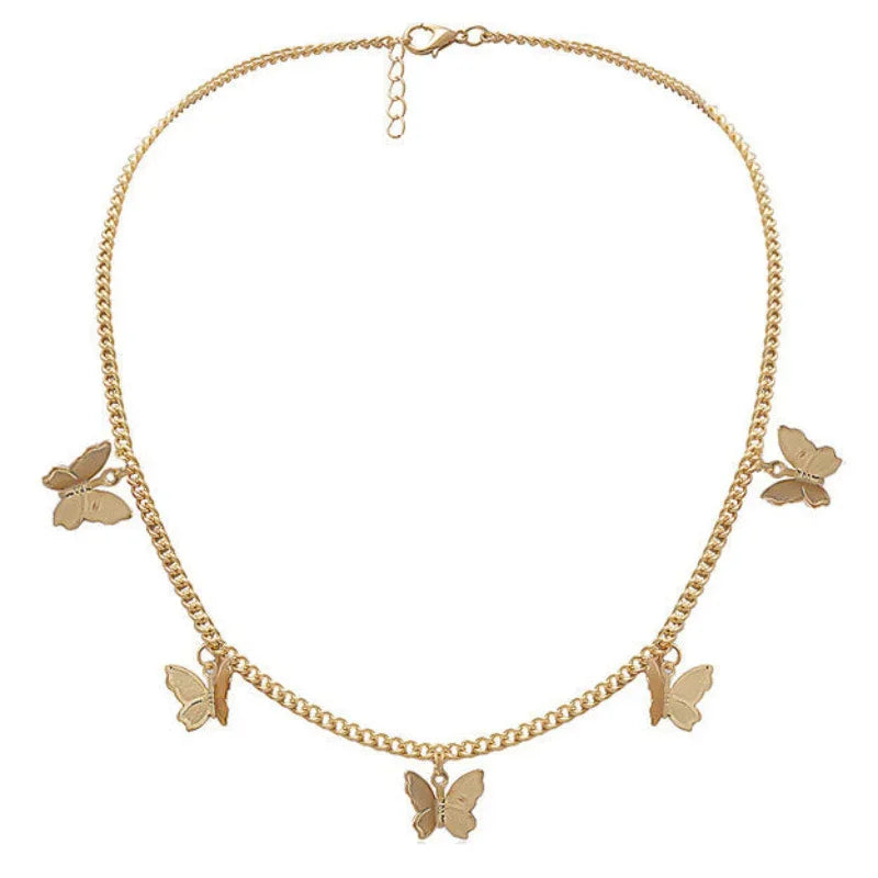 Collier avec pendentifs papillons dorés mignons à la mode pour femme