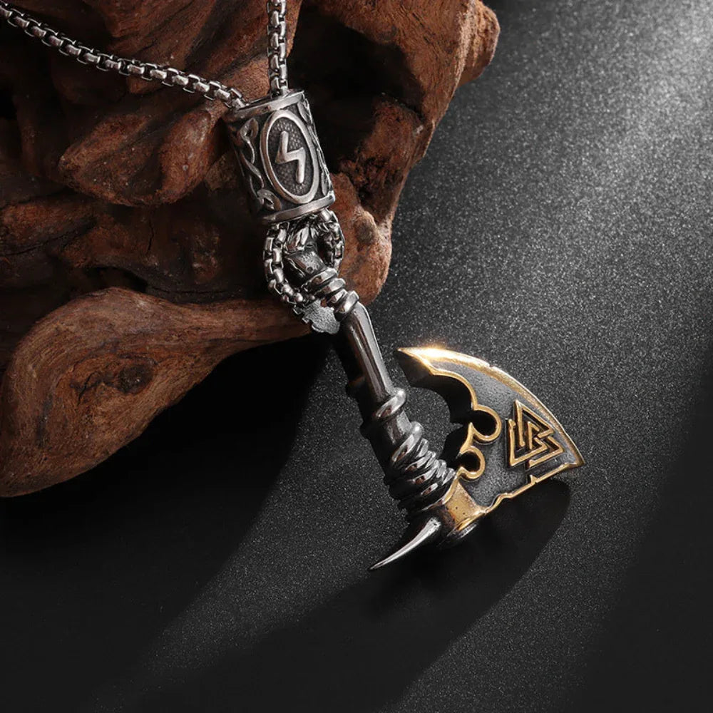 Kreative Herren-Halskette mit nordischem Axt-Anhänger aus Edelstahl, Wikinger-Heiden-Schmuck