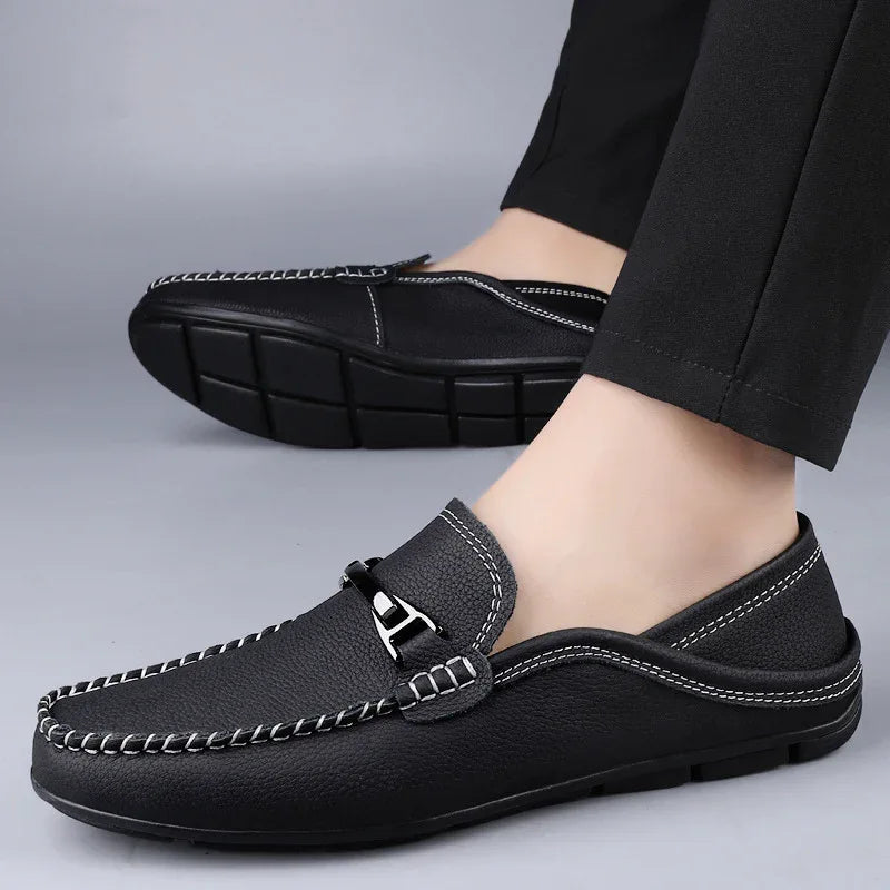 Extragroße Freizeit-Lederschuhe, verbreiterte Gommino-Loafer
