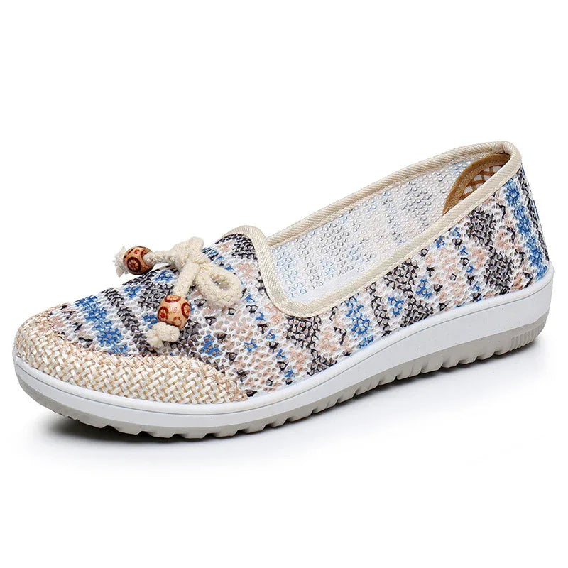 Damen Slipper mit weicher Sohle, rutschfest, atmungsaktiv, hohl, aus Stoff