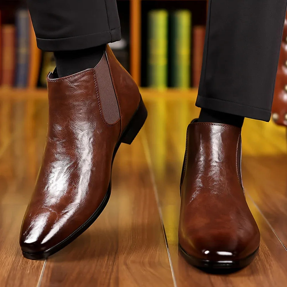 Chaussures montantes en cuir respirant à motif litchi