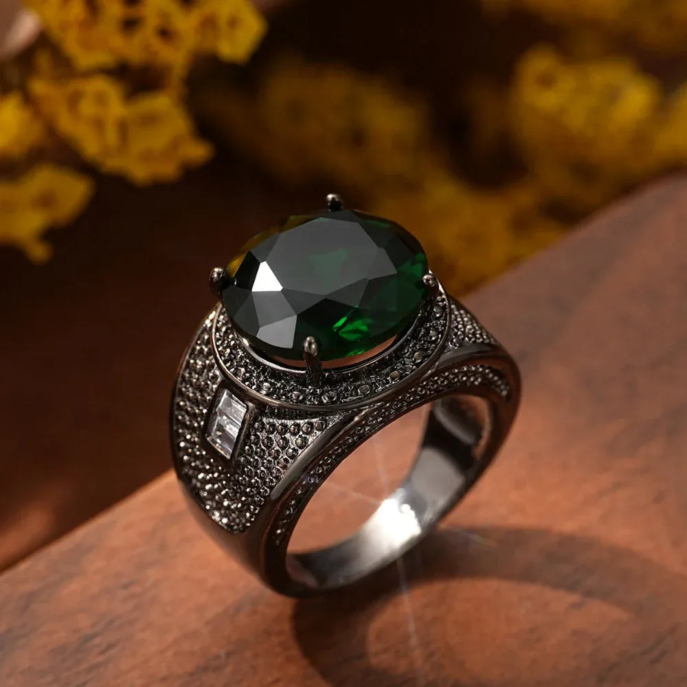 Herren Ring mit rundem Zirkonia im europäischen und amerikanischen Stil