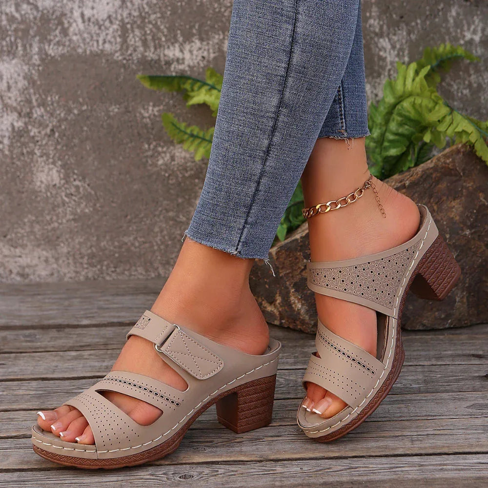 Quadratische Absatz Peep-Toe Sandalen für den Sommer, einfarbig, Freizeitschuhe
