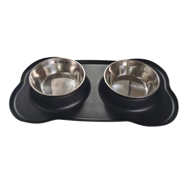 Grande gamelle pour animaux de compagnie en silicone double bol en acier inoxydable pour chien