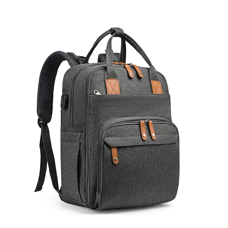 Maternity Unisex Wickeltasche mit USB-Ladeanschluss, isolierten Fächern, großem Fassungsvermögen und tragbarem, faltbarem Babybett
