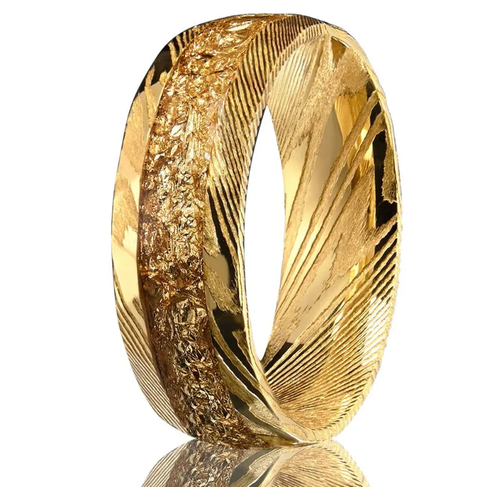 Mittel Inlay Gold Damaststahlring