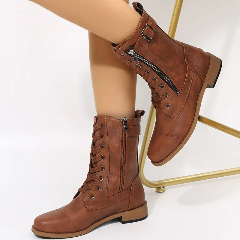 Western Cowboystiefel zum Schnüren mit seitlichem Reißverschluss für Damen
