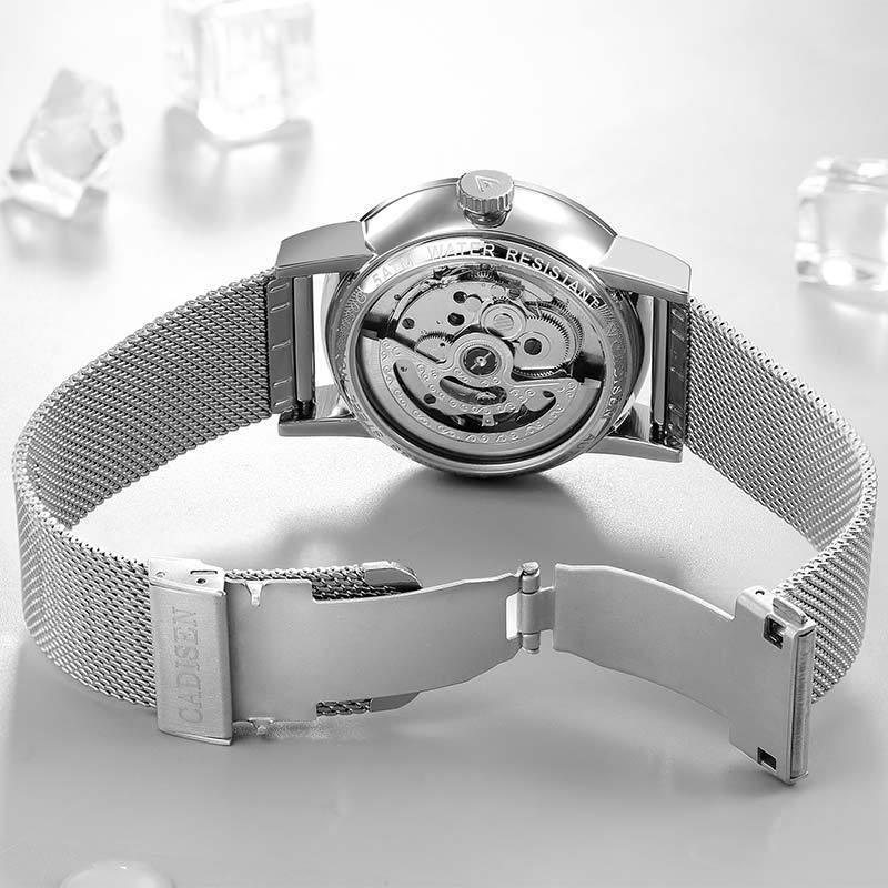 Herren Wasserdichte Mechanische Uhr mit transparentem Gehäuseboden