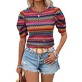 Lässiges Rundhals-Strick-Boho-Damen-T-Shirt-Oberteil