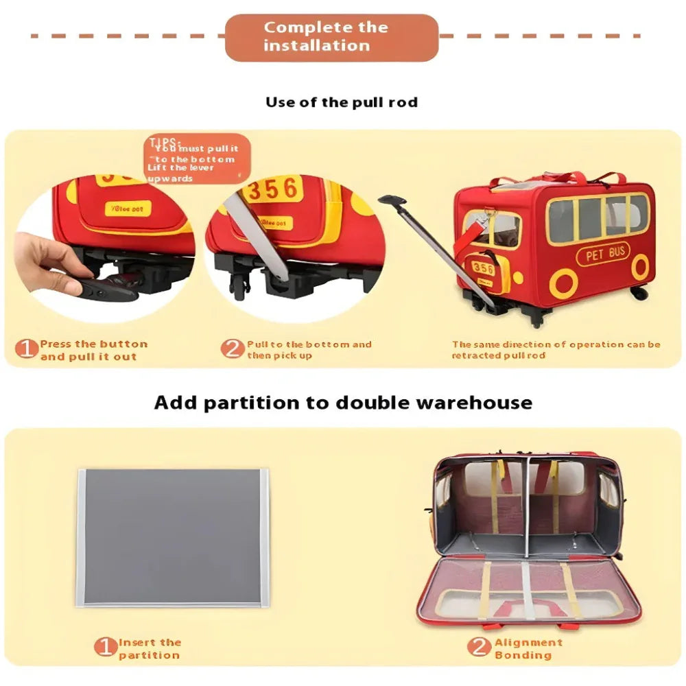 Sac de transport portable grande capacité pour chien et chat avec roulettes
